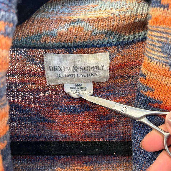 Denim & Supply Ralph Lauren Beacon Print Shawl Cardigan Orange Blue Aztec Medium - Picture 5 of 5